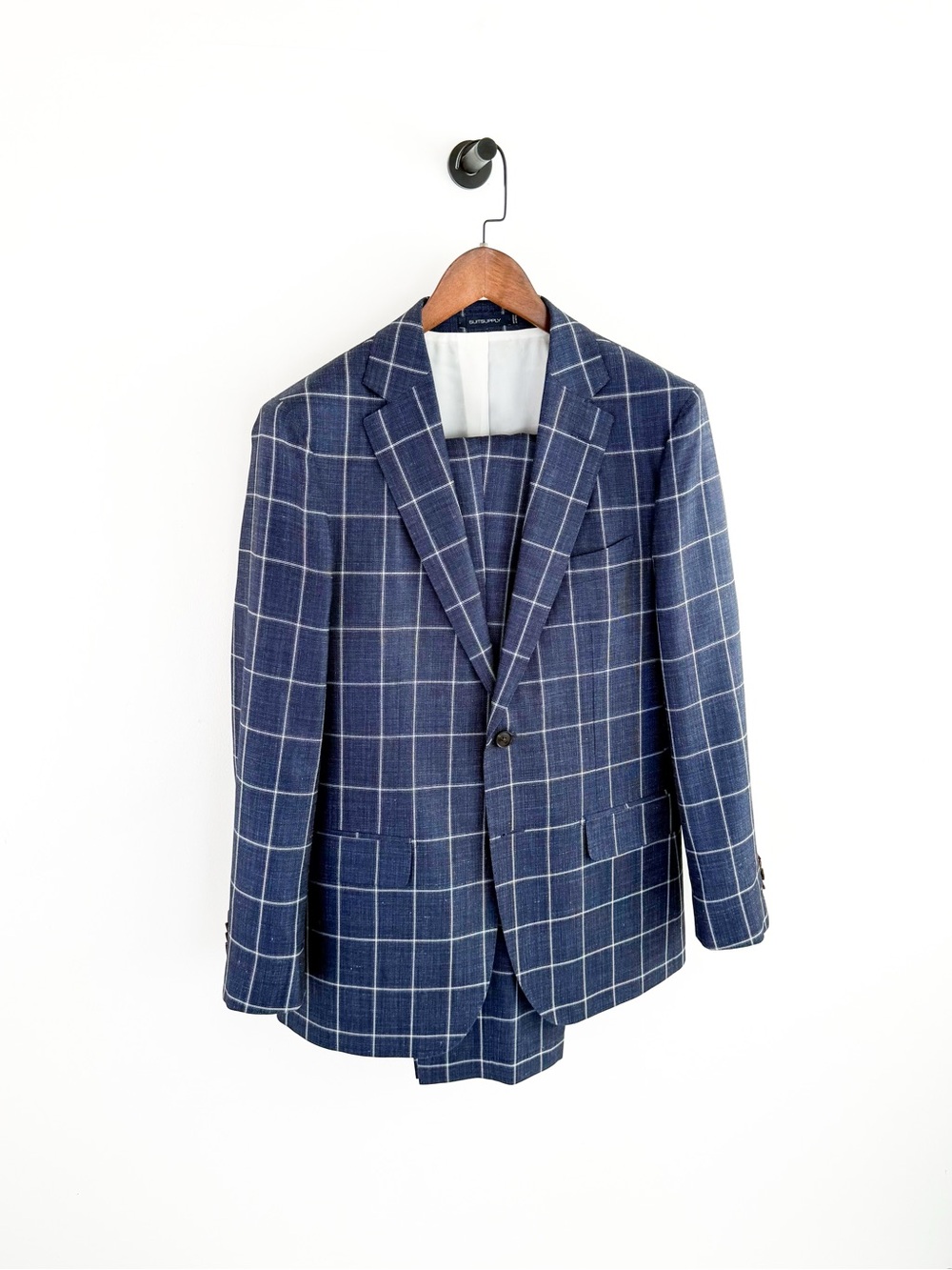 NEW Suitsupply Sienna Men's Blue Windowpane Suit Silk Wool Linen Blue White 40R - Picture 6 of 16